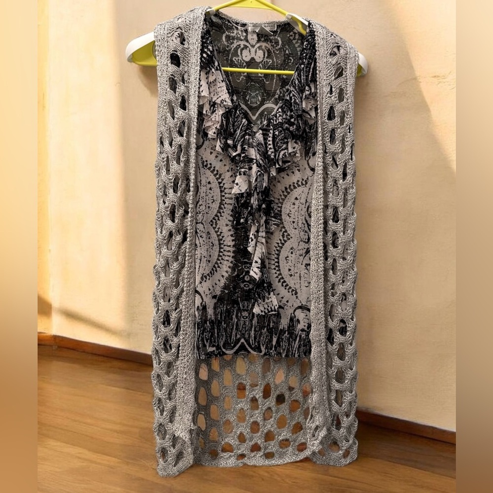 Alberto Makali Monochromatic Top with Crocheted Vest